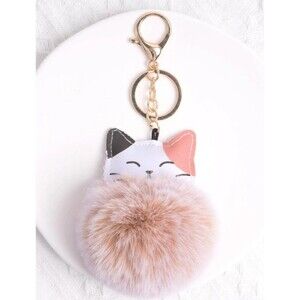 Kitty Pom Pom Plush Keychain